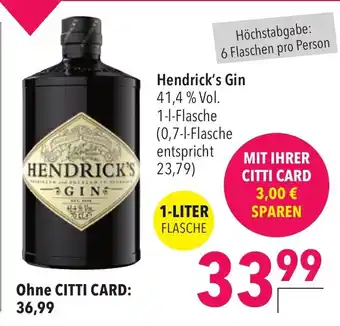 CITTI Markt Hendrick's Gin 41,4% Vol. 1-1-Flasche Angebot