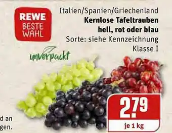 REWE Kaufpark Rewe Beste Wahl Kernlose Tafeltrauben Hell, Rot Oder Blau Angebot