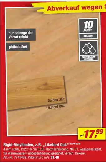 toom Baumarkt Rigid-Vinylboden, z. B. „Likeford Oak" **/**** Angebot