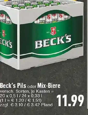 E-Center Beck's Pils Oder Mix-biere Angebot