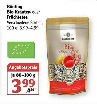 Globus Bünting Bio Kräuter- Oder Früchtetee Angebot