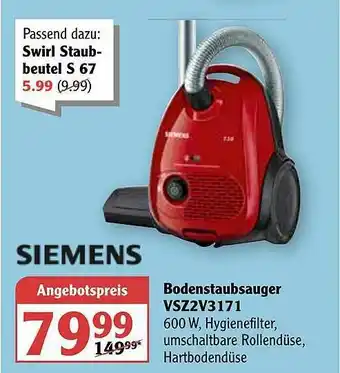 Globus Siemens Bodenstraubsauger VSZ2V3171 Angebot