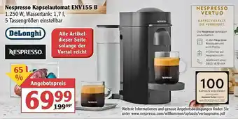 Globus Delonghi Nespresso Kapselautomat ENV155 B Angebot