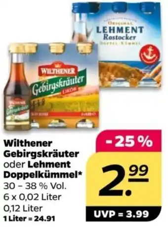 NETTO Wilthener Gebirgskräuter oder Lehment Doppelkümmel 6 x 0,02 Liter Angebot