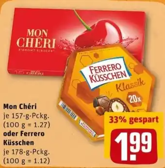 REWE PETZ Mon Cheri 157g oder Ferrero Küsschen 178g Angebot