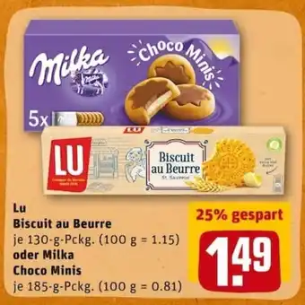 REWE PETZ Lu Biscuit au Beurre 130g oder Milka Choco Minis 185g Angebot