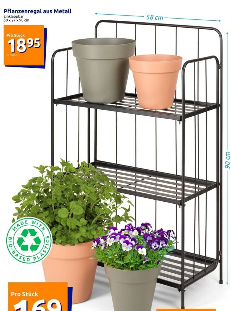 Pflanzenregal aus Metall Einklappbar 58 x 27 x 90 cm Angebot bei Action