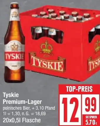 Edeka Tyskie Premium-Lager 20x0,5 L Flasche Angebot