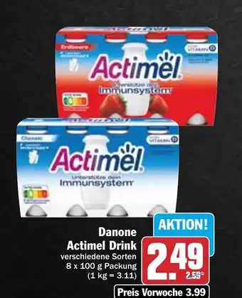 Hit Danone Actimel Drink verschiedene Sorten 8 x 100 g Packung Angebot