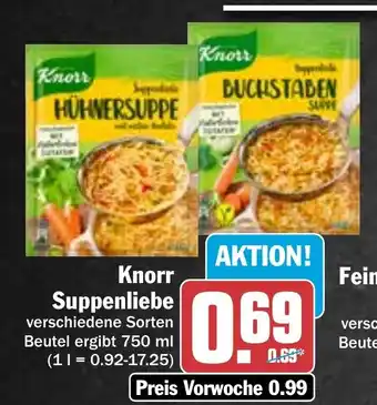 Hit Knorr Suppenliebe verschiedene Sorten Beutel ergibt 750 ml Angebot