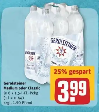 REWE Center Gerolsteiner Medium oder Classic 6x1,5L Angebot