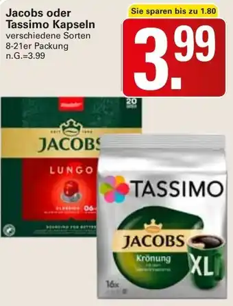 WEZ Jacobs oder Tassimo Kapseln 8-21er Packung Angebot