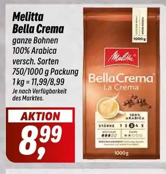 Simmel Melitta Bella Crema ganze Bohnen 100% Arabica 750/1000 g Packung Angebot