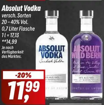 Simmel Absolut Vodka versch. Sorten 20-40% Vol. 0,7 Liter Flasche Angebot