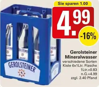 WEZ Gerolsteiner Mineralwasser Kiste 6x1Ltr. Flasche Angebot