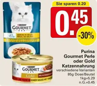 WEZ Purina Gourmet Perle oder Gold Katzennahrung 85g Dose/Beutel Angebot