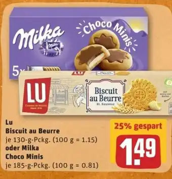 REWE Center Lu Biscuit au Beurre 130g oder Milka Choco Minis 185g Angebot