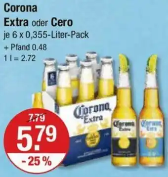 V Markt Corona Extra oder Cero 6 x 0,355 Liter Pack Angebot