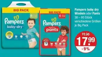 V Markt Pampers baby dry Windeln oder Pants 36-80 Stück Angebot