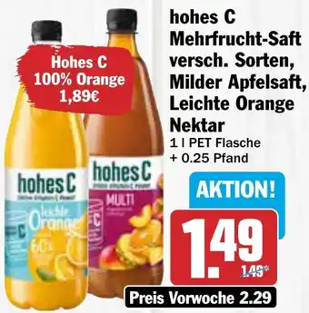 AEZ hohes C Mehrfrucht-Saft versch. Sorten, Milder Apfelsaft, Leichte Orange Nektar 1 L Angebot