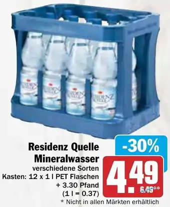 AEZ Residenz Quelle Mineralwasser 12x1 L PET Flaschen Angebot