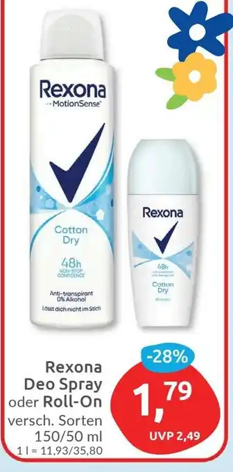 Budni Rexona Deo Spray oder Roll-On versch. Sorten 150/50 ml Angebot