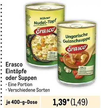 METRO Erasco Eintöpfe oder Suppen je 400-g-Dose Angebot