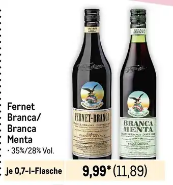 METRO Fernet Branca/ Branca Menta je 0,7-1-Flasche Angebot