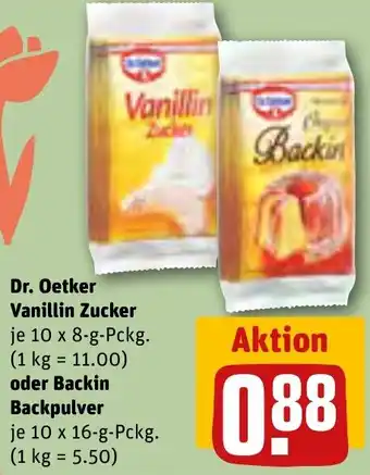 REWE Dr. Oetker Vanillin Zucker 10x8 g oder Backin Backpulver 10x16 g Pckg. Angebot