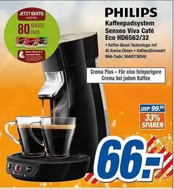 Expert Philips Kaffeepadsystem Senseo Viva Café Eco Hd6562-32 Angebot
