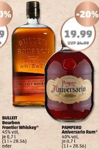 PENNY Bulleit Bourbon Frontier Whiskey oder Pampero Aniversario Rum 0,7 L Angebot