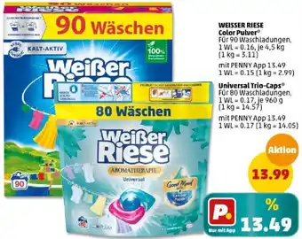 PENNY Weisser Riese Color Pulver 4,5 kg oder Universal Trio-Caps 960 g Angebot