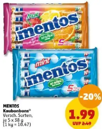 PENNY Mentos Kaubonbons 5x38 g Angebot