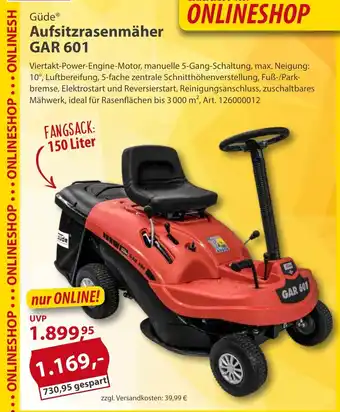 Sonderpreis Baumarkt Gude Aufsitzrasenmaher GAR 601 Angebot