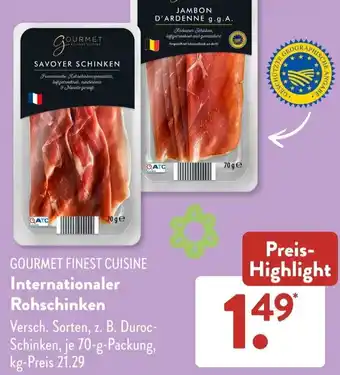 Aldi Süd GOURMET FINEST CUISINE Internationaler Rohschinken 70 g Packung Angebot