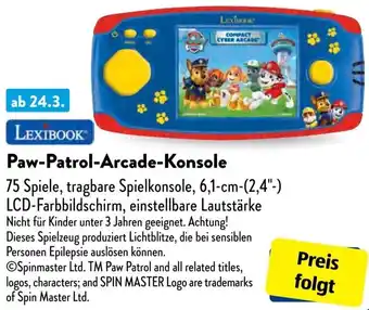 Aldi Süd LEXIBOOK Paw-Patrol Arcade Konsole Angebot