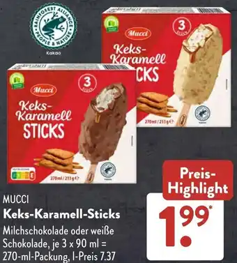 Aldi Süd MUCCI Keks-Karamell Sticks 270 ml Packung Angebot