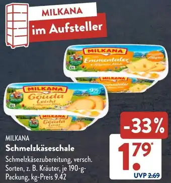 Aldi Süd MILKANA Schmelzkäseschale 190 g Packung Angebot