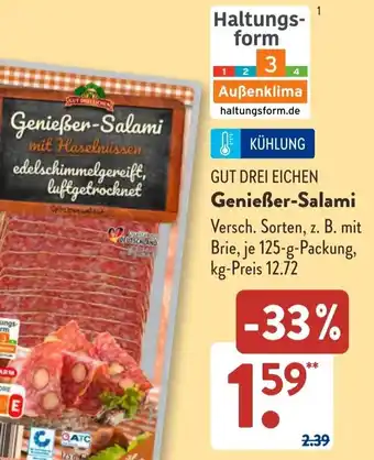 Aldi Süd GUT DREI EICHEN Genießer-Salami 125 g Packung Angebot