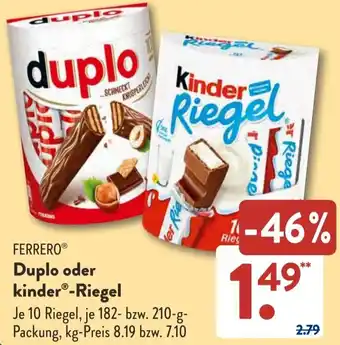 Aldi Süd FERRERO Duplo oder kinder Riegel 182-210 g Packung Angebot