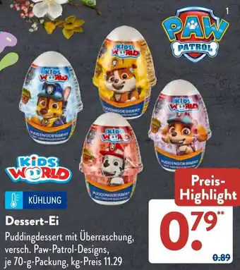 Aldi Süd KIDS WORLD Dessert-Ei 70 g Packung Angebot