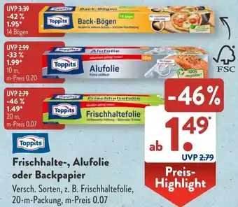 Aldi Süd Toppits Frischhalte, Alufolie oder Backpapier Angebot
