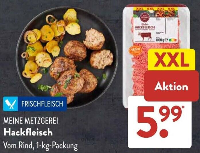 MEINE METZGEREI Hackfleisch 1 kg Packung Angebot bei Aldi Süd