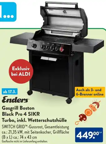 Aldi Süd Enders Gasgrill Boston Black Pro 4 SIKR Turbo, inkl. Wetterschutzhülle Angebot