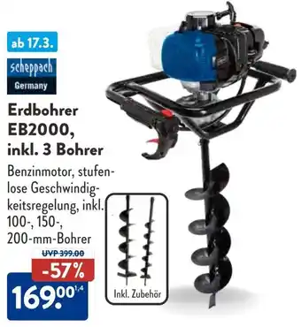 Aldi Süd Scheppach Erdbohrer EB2000, inkl. 3 Bohrer Angebot