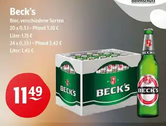 Trink und Spare Beck's Bier, verschiedene Sorten 20*500/24*330ml Angebot