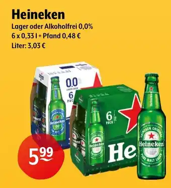 Trink und Spare Heineken Lager oder Alkoholfrei 0,0% 6*330ml Angebot