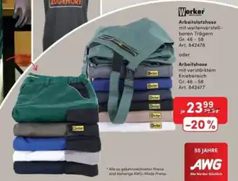 AWG Mode Worker Arbeitslatzhose mit weitenverstell- baren Trägern Arbeitshose mit verstärktem Kniebereich 46-58 Angebot