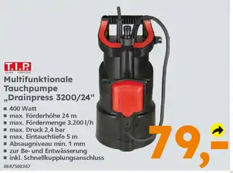 Globus Baumarkt T.I.P Multifunktionale Tauchpumpe ,,Drainpress 3200/24" Angebot