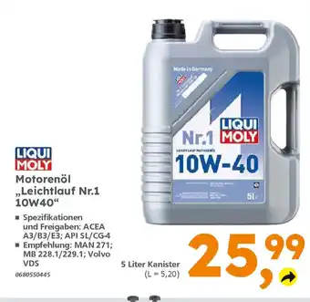 Globus Baumarkt LIQUI MOLY Motorenöl ,,Leichtlauf Nr.1 10W40" 5 Liter Kanister Angebot